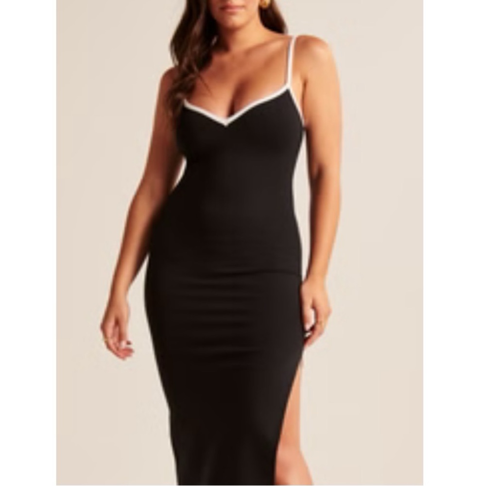 Abercrombie & Fitch Black Midi Dress with White Trim